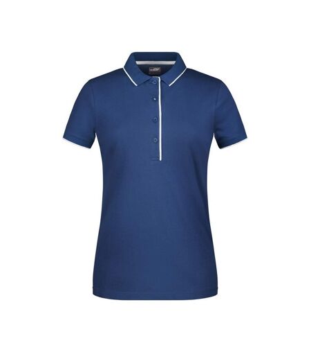 Polo Motif/style À Rayures Femme Bleu Marine Blanc James And Nicholson
