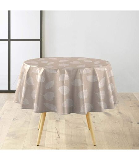 Nappe Toile Cirée Ronde Feuillys 160cm Beige Lin & Blanc