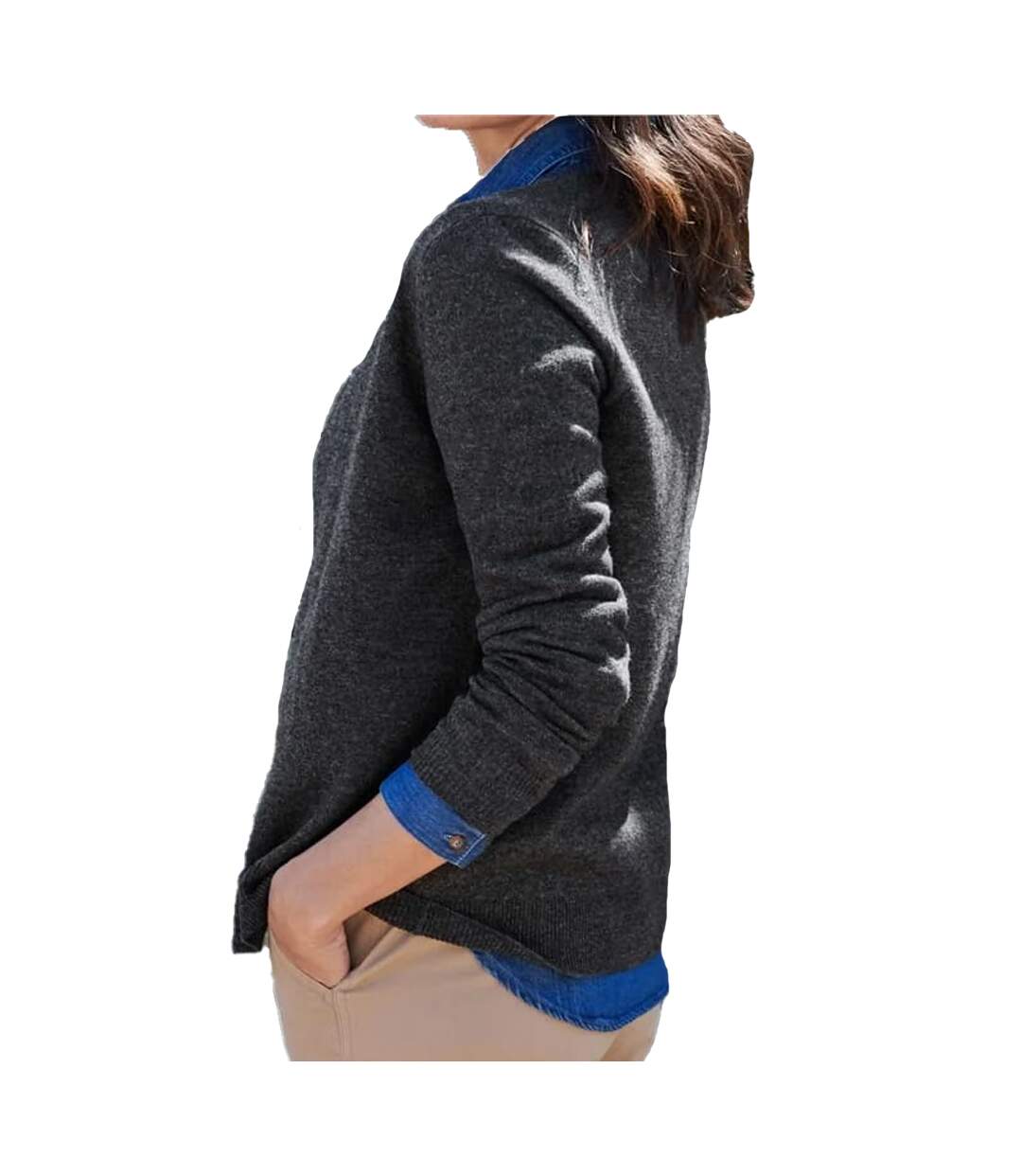 Cardigan Motif/style Uni Femme Anthracite WoolOvers-2