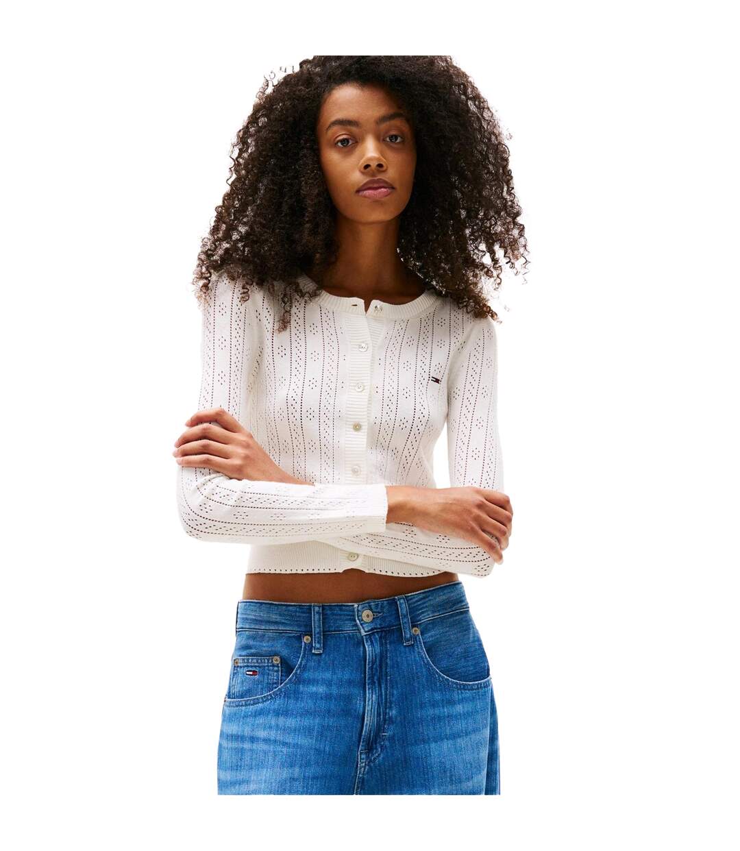 Womens/ladies Pointelle Cardigan Ecru Tommy Jeans-4