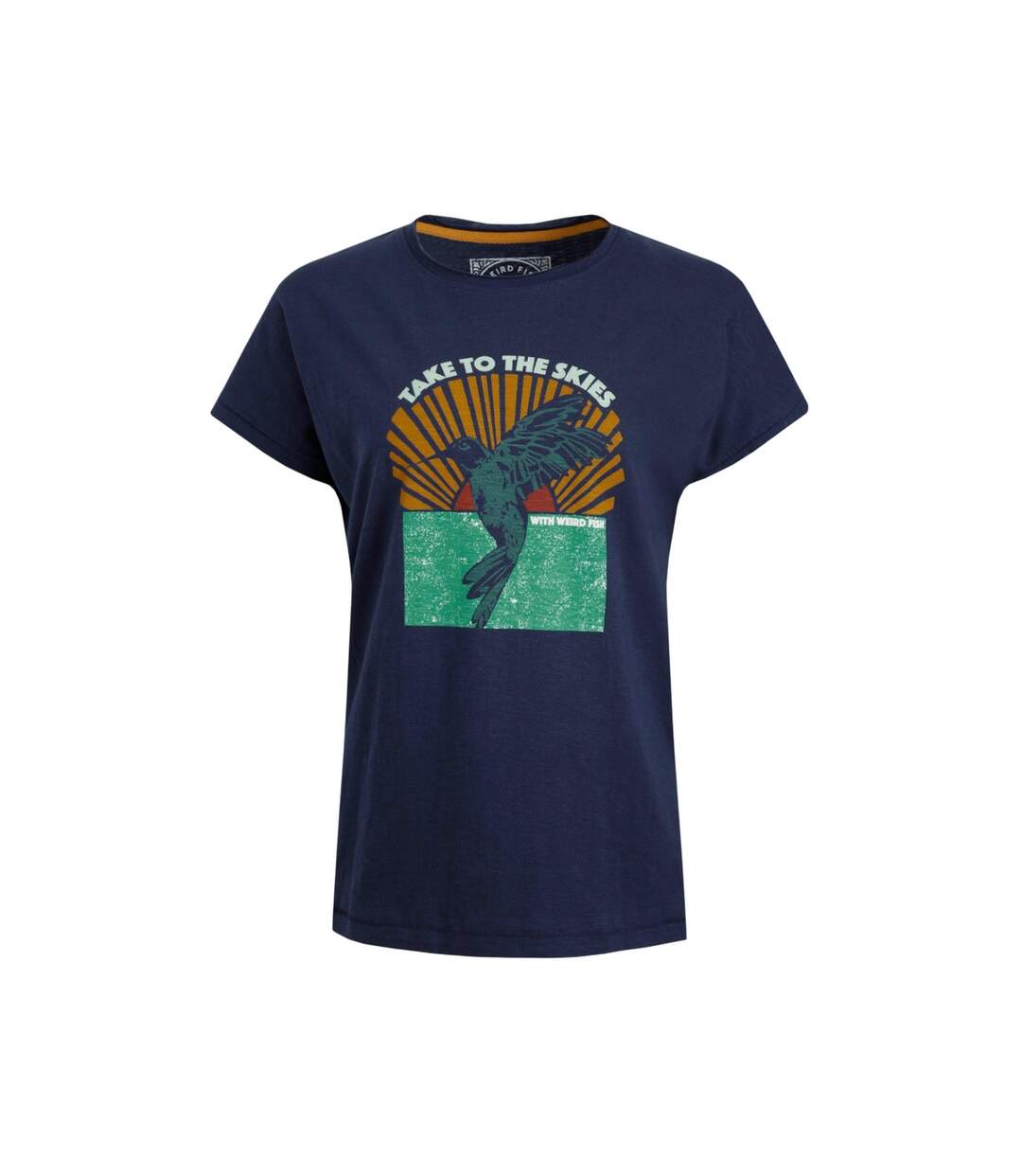 Womens/ladies fly free graphic slub t-shirt dark blue Weird Fish-1