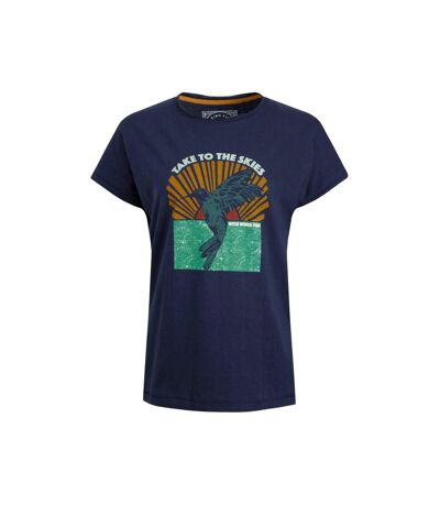 Womens/ladies fly free graphic slub t-shirt dark blue Weird Fish