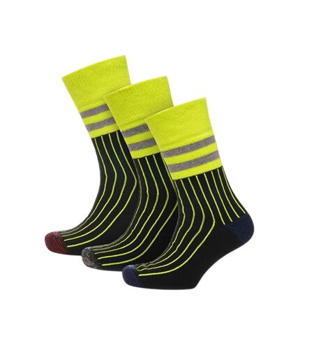 Chaussettes Travail Motif/style Rayé Homme Jaune Néon Noir RJM