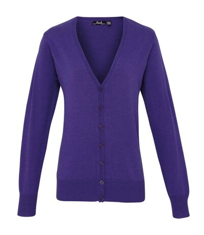 Premier Womens/Ladies Button Through Long Sleeve V-neck Knitted Cardigan (Purple) - UTRW1133