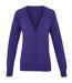 Premier Womens/Ladies Button Through Long Sleeve V-neck Knitted Cardigan (Purple) - UTRW1133