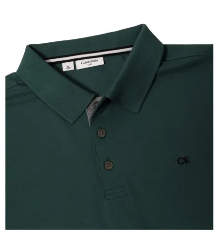 Mens Embroidered Collared Short-sleeved Polo Shirt Pine Green Calvin Klein