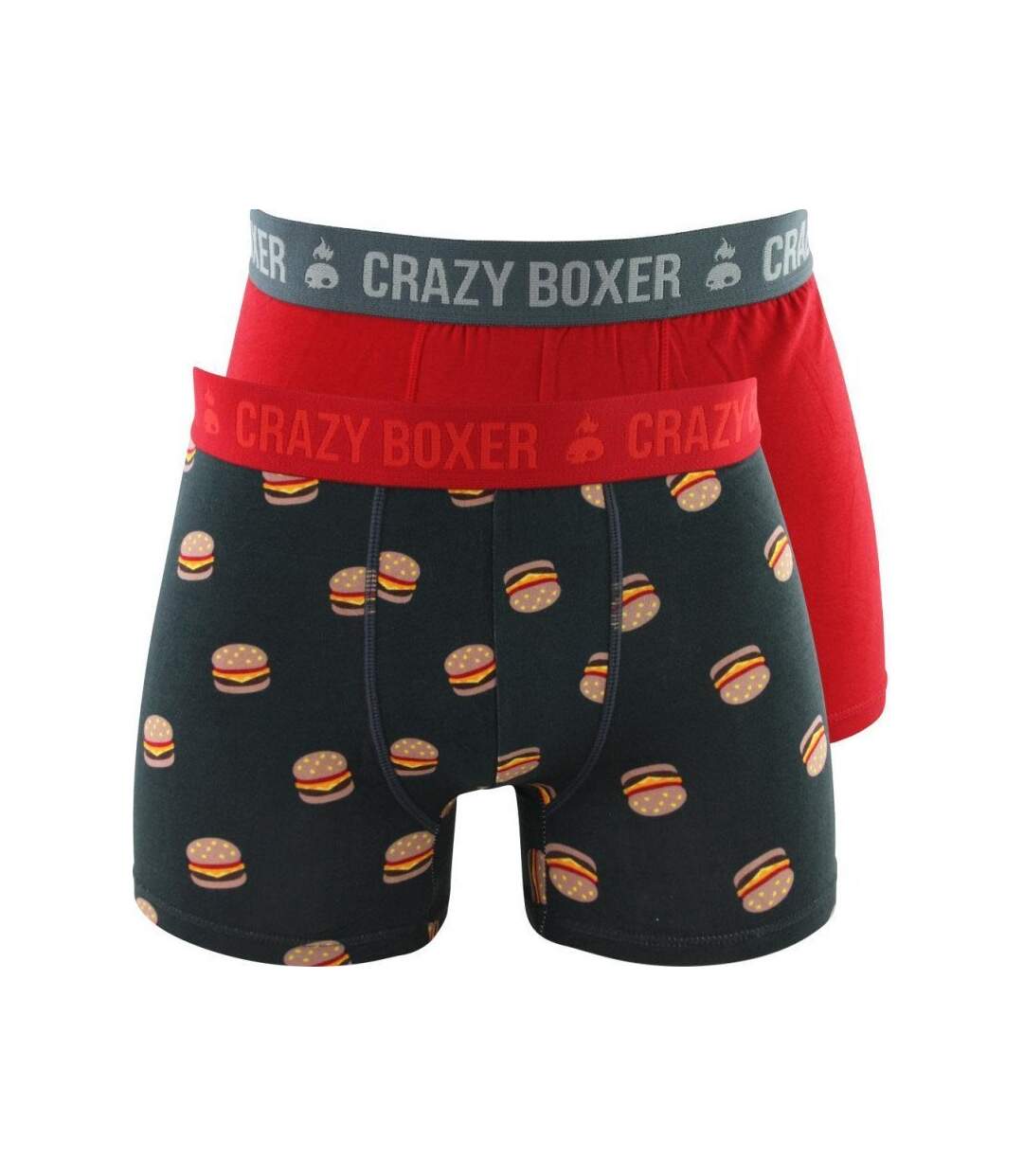 CRAZYBOXER Lot de 2 Boxers Homme Coton Bio BCX2 BURG Gris anthracite Rouge