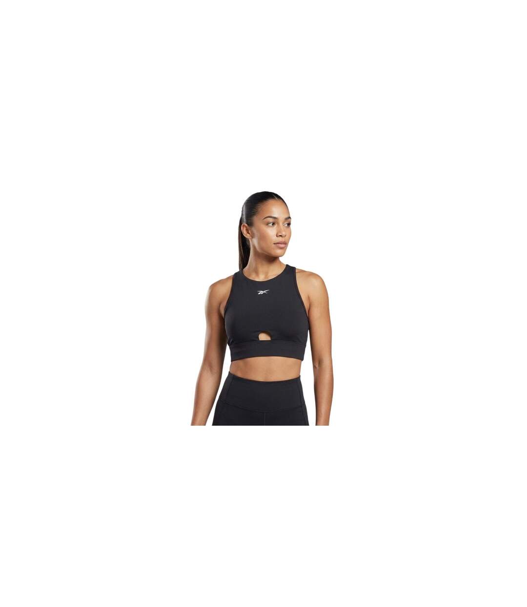 Womens/ladies Crew Neck Skinny Athletic Top Black Reebok-1
