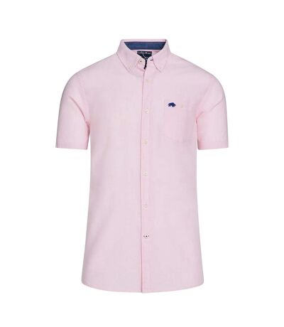 Mens classic linen short-sleeved shirt pink Raging Bull