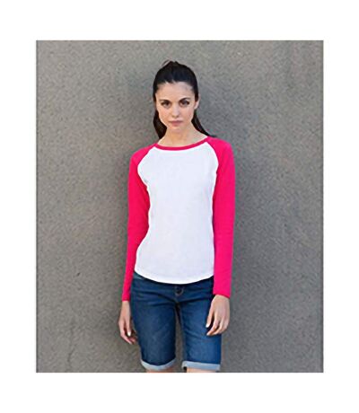 Skinnifit Womens/Ladies Long Sleeve Baseball T-Shirt (White / Hot Pink) - UTRW4731