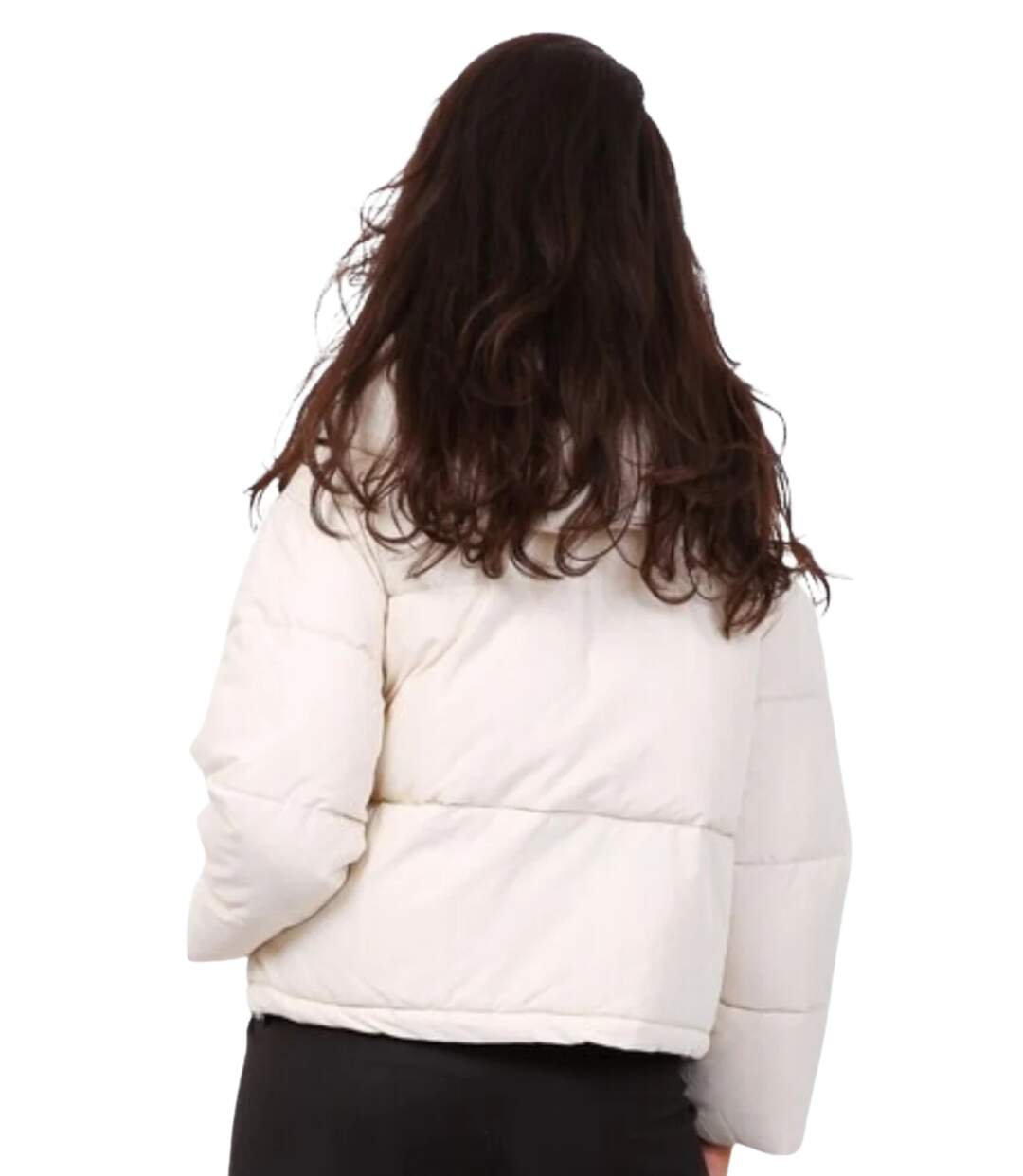 Doudoune courte pour femme beige avec capuche et poches pratiques-2