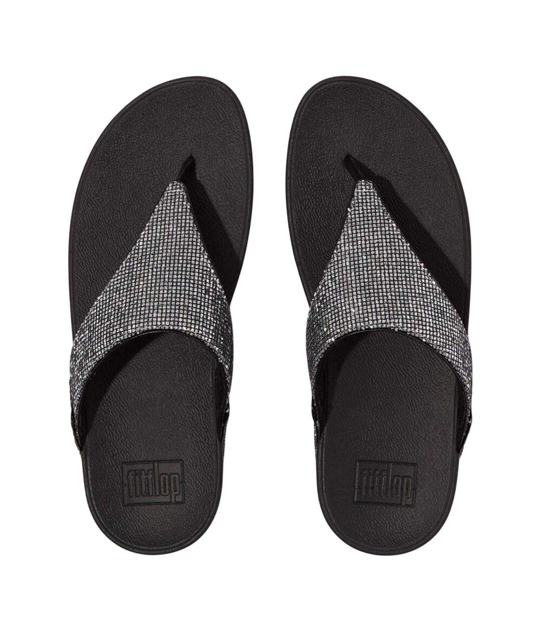 Womens/ladies Lulu Glitterball Toe Post Wedge Sandals Silver Fit Flop-3