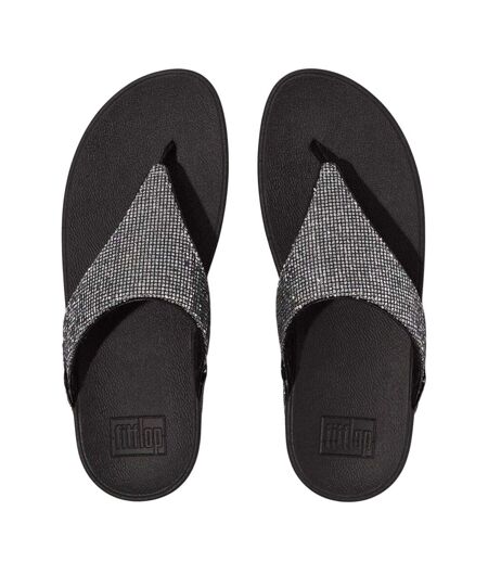 Womens/ladies Lulu Glitterball Toe Post Wedge Sandals Silver Fit Flop