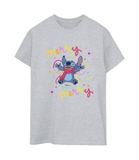 Disney Femmes/Les femmes Lilo & Stitch Merry Rainbow - T-shirt boyfriend en coton (Gris sportif) - UTBI30608
