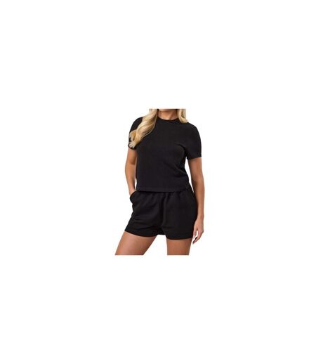 Womens/ladies Victory Capped Sleeved Crop T-shirt Black Gym King