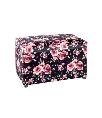 Paris Prix - Coffre De Rangement motif Fleurs 65cm Noir & Rose