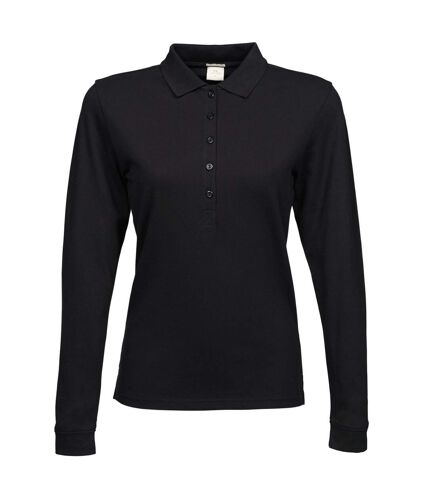 Tee Jays Womens/Ladies Luxury Stretch Long Sleeve Polo Shirt (Black) - UTBC3308
