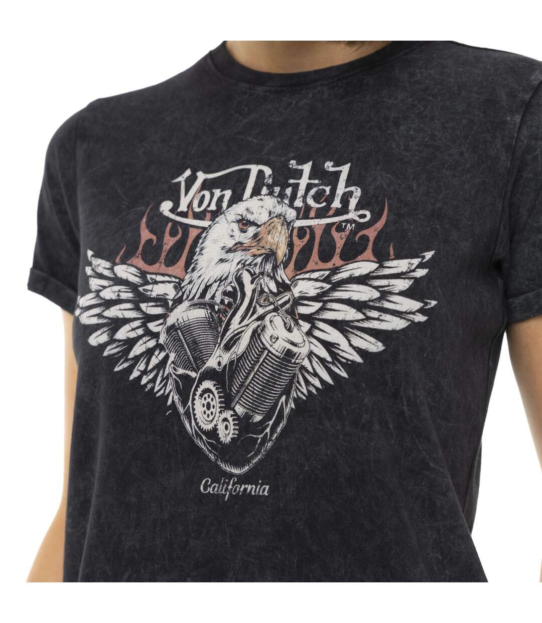 T-shirt femme uni col rond délavé et print devant Motor Vondutch-2