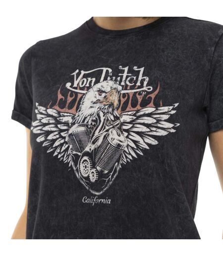 T-shirt femme uni col rond délavé et print devant Motor Vondutch