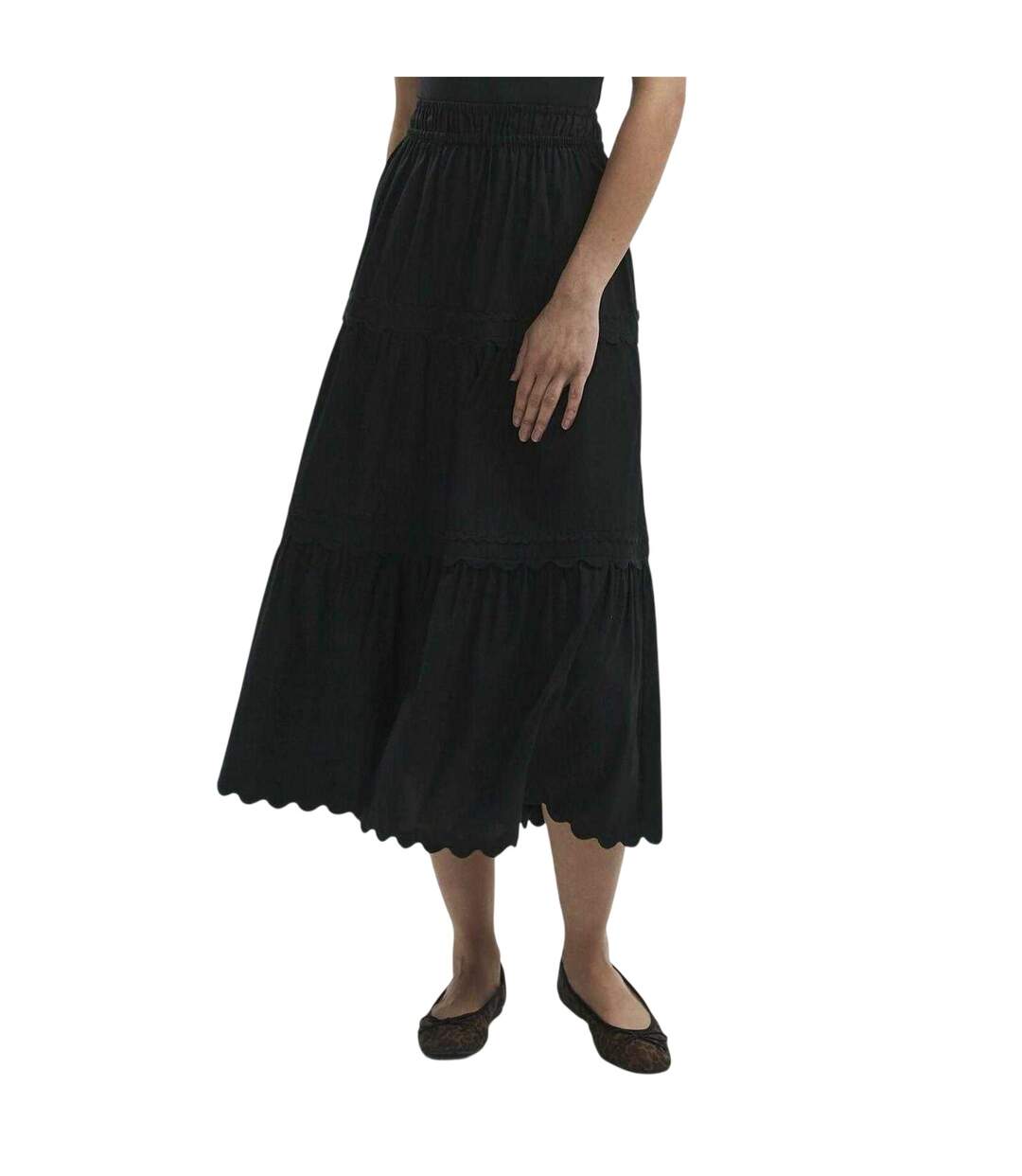 Womens/ladies Tiered Cotton Poplin Maxi Skirt Black Finery-3