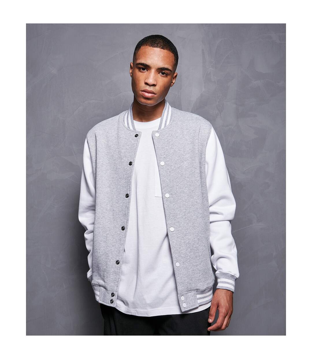 Veste Basic College Homme Gris Chiné Blanc Build Your Brand-1