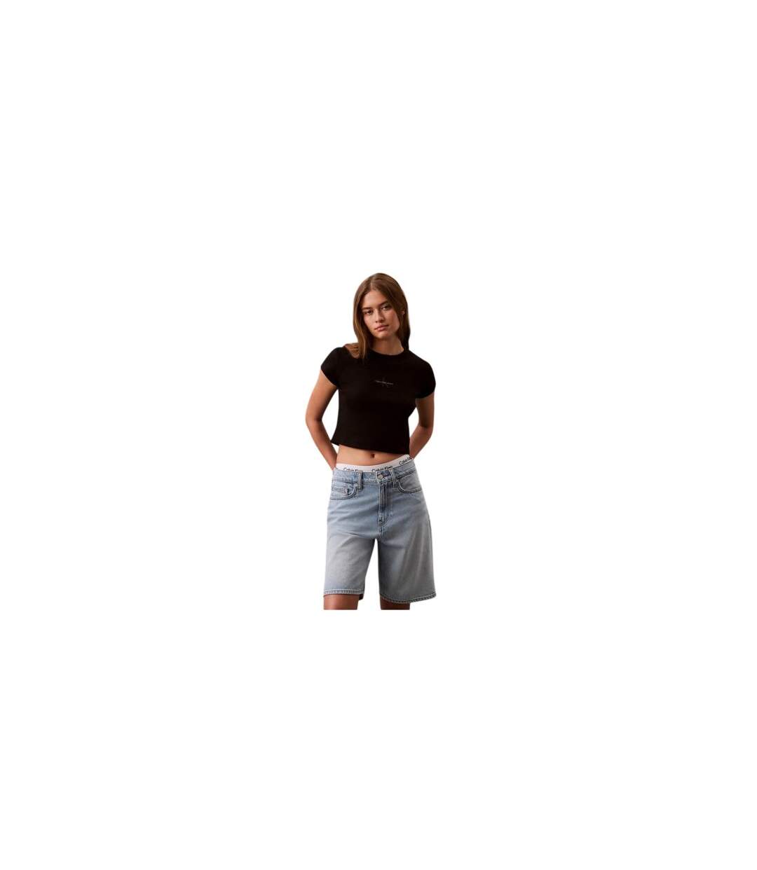 Womens/ladies Mono Logo Ribbed Crop Top Black Calvin Klein-2