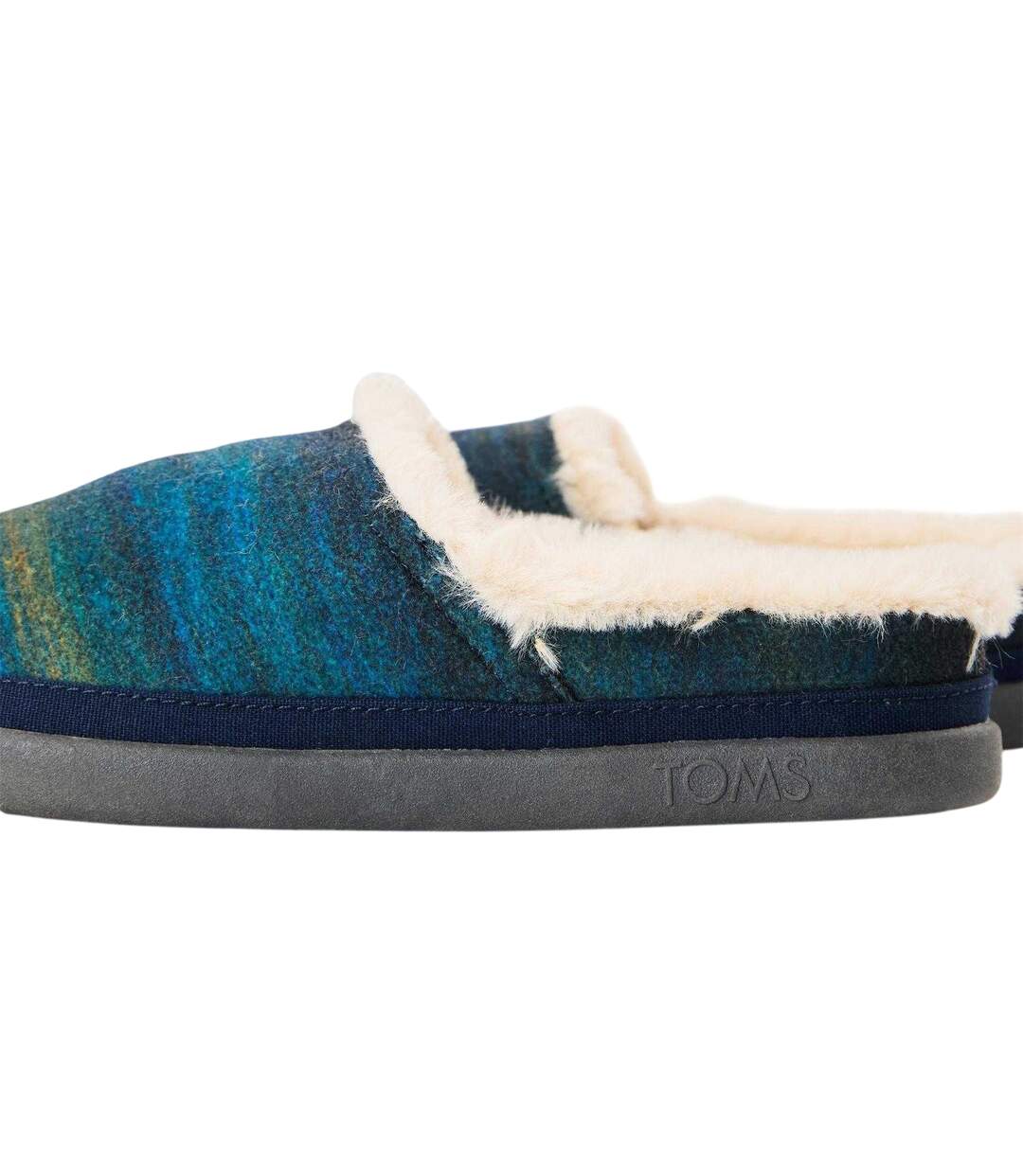 Womens/ladies Faux Shearling Flat Slippers Blue Toms-4