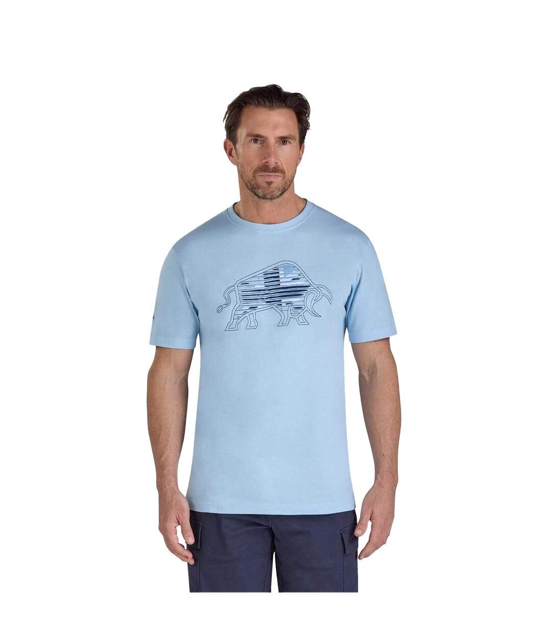 T-shirt Motif/style Taureau Tailladé Homme Bleu Ciel Raging Bull-2