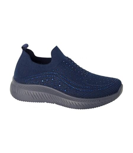 Womens/ladies Elasticated Trainers Navy Boulevard