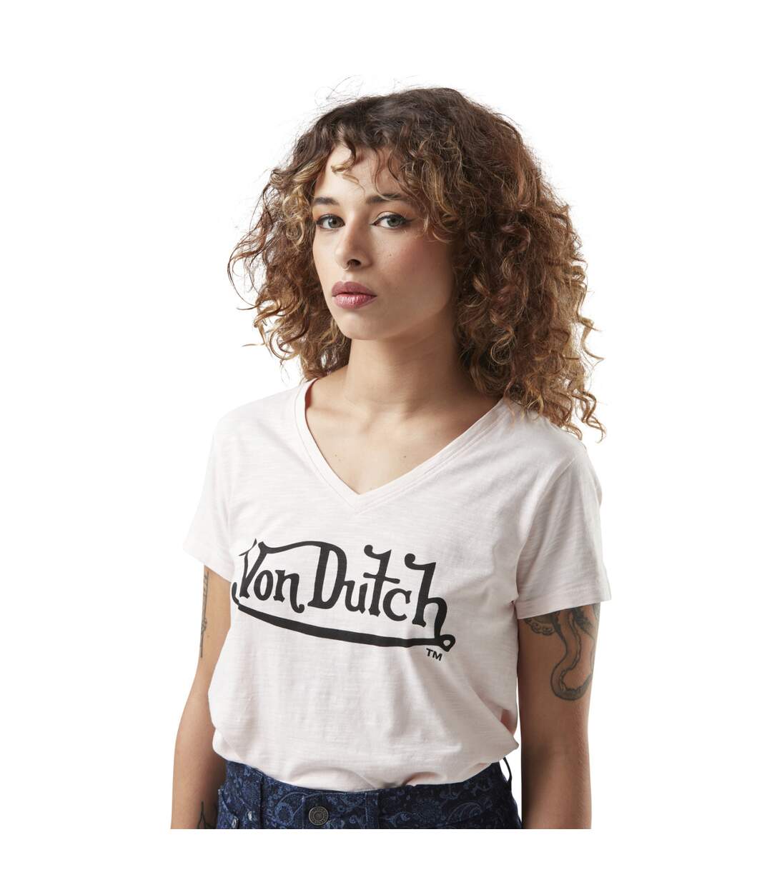 T-shirt femme col rond en slub coton avec print devant Slub Vondutch