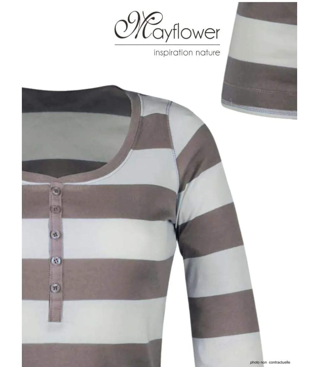 MAYFLOWER DOMINGO1 - Tee-shirt manches 3/4 beige en pur coton avec col boutonné-4