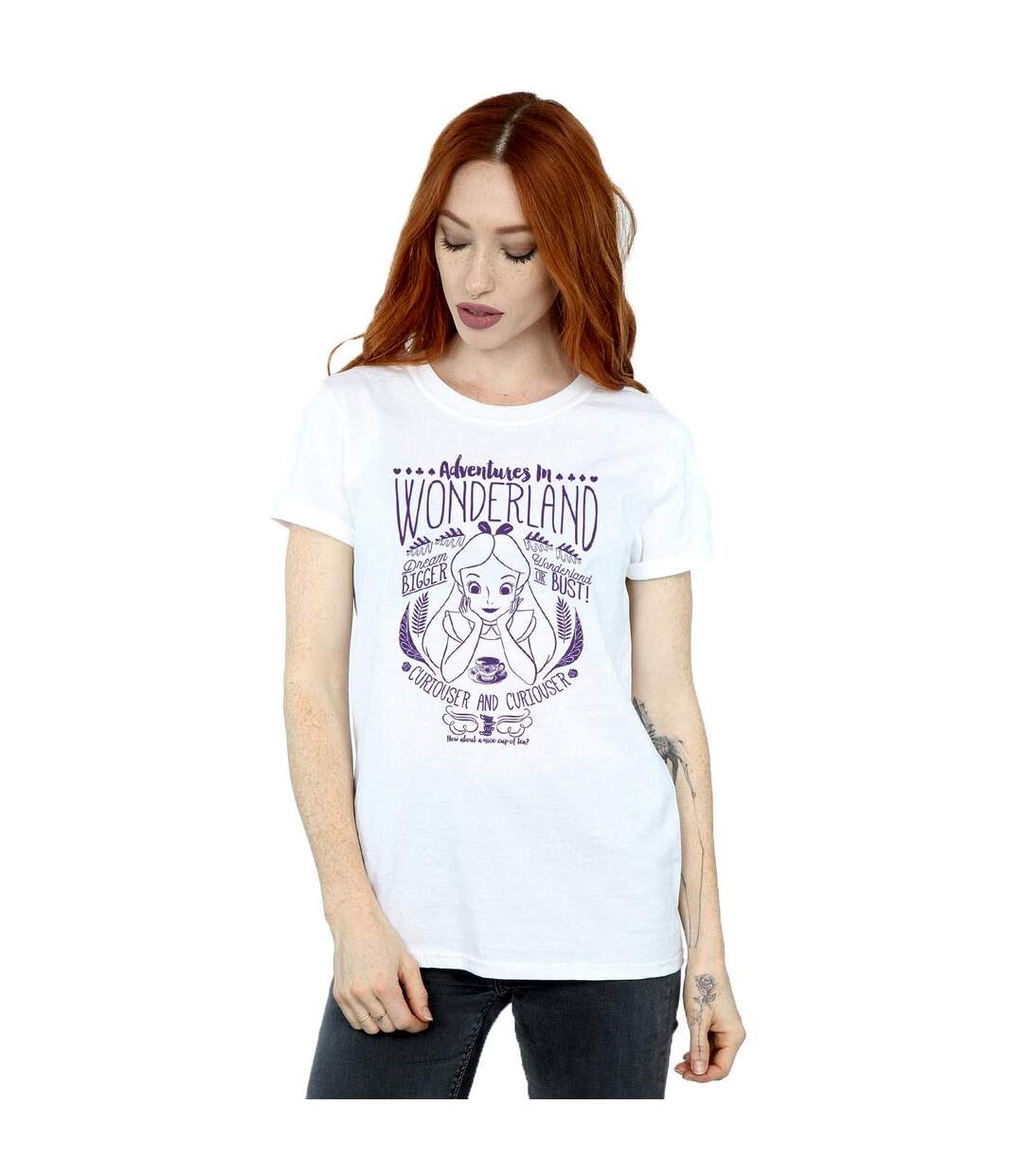 Disney Womens/Ladies Alice In Wonderland Adventures In Wonderland Cotton Boyfriend T-Shirt (Blanc) - UTBI8332-2