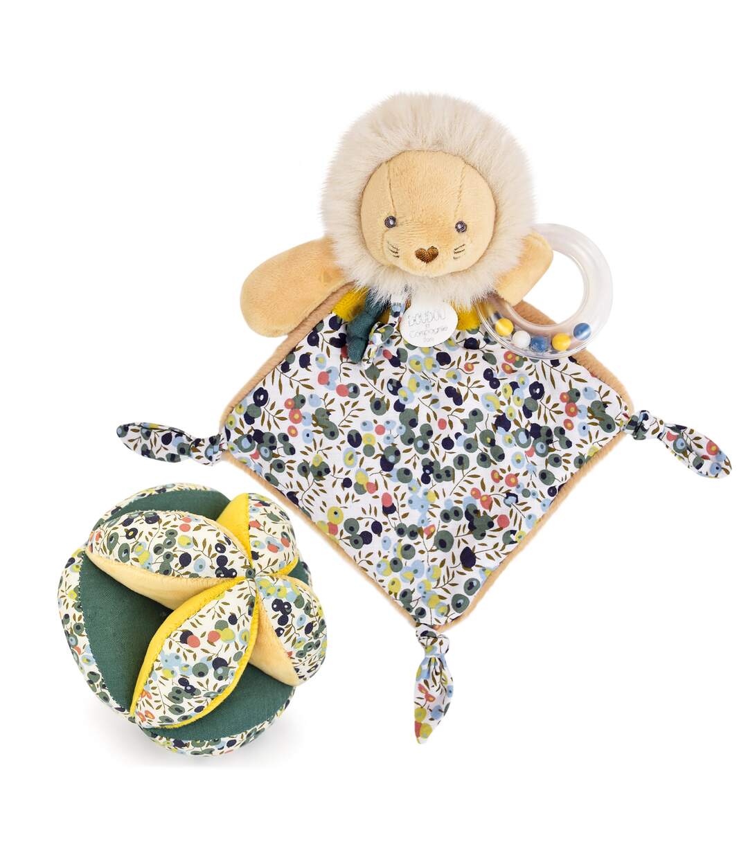 Ensemble balle sensorielle + doudou hochet polyester collection DUO BOH'AIME 2 pièces Lion-1