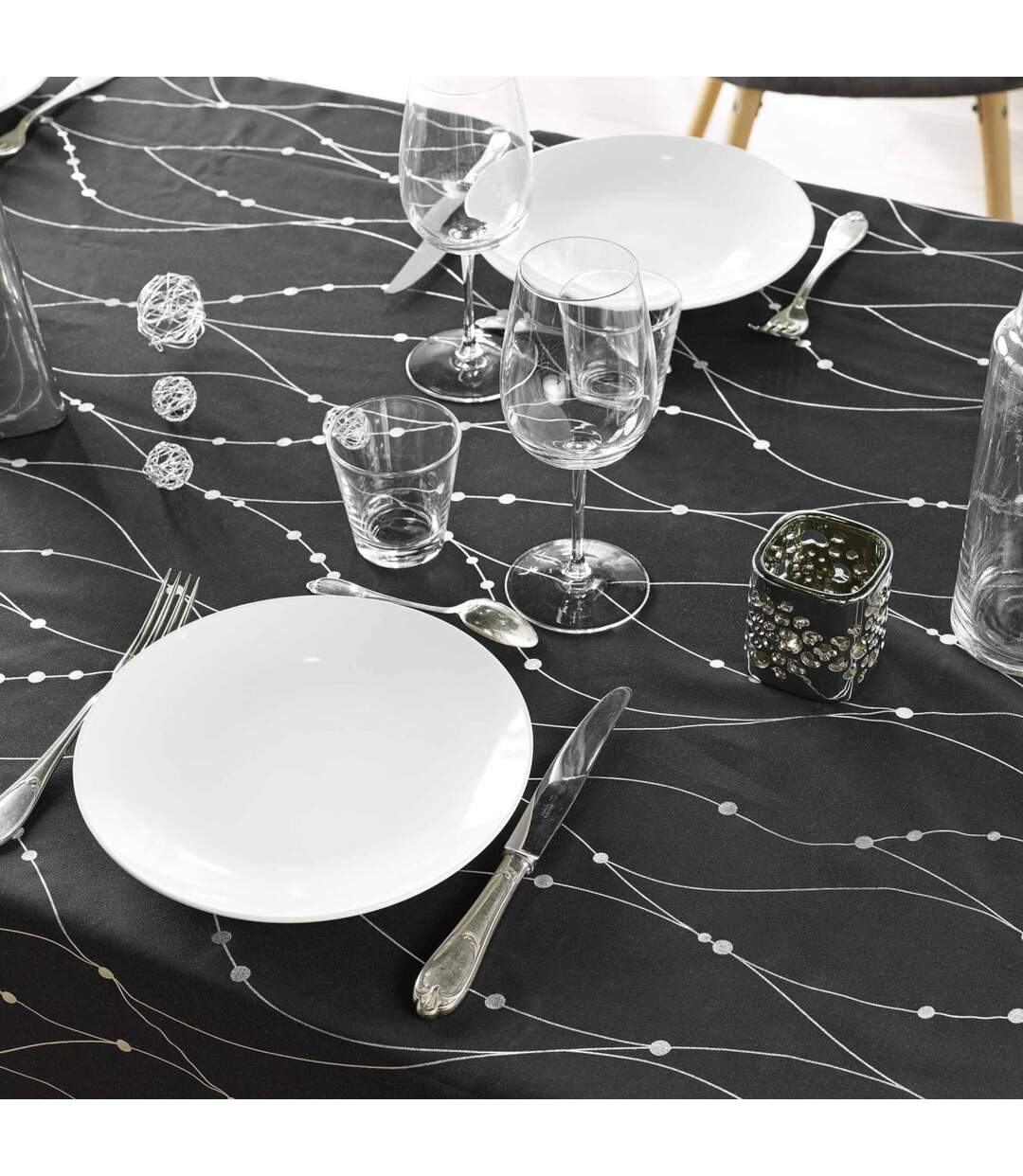 Nappe Imprimé Firmament140x240cm Noir & Argent-2