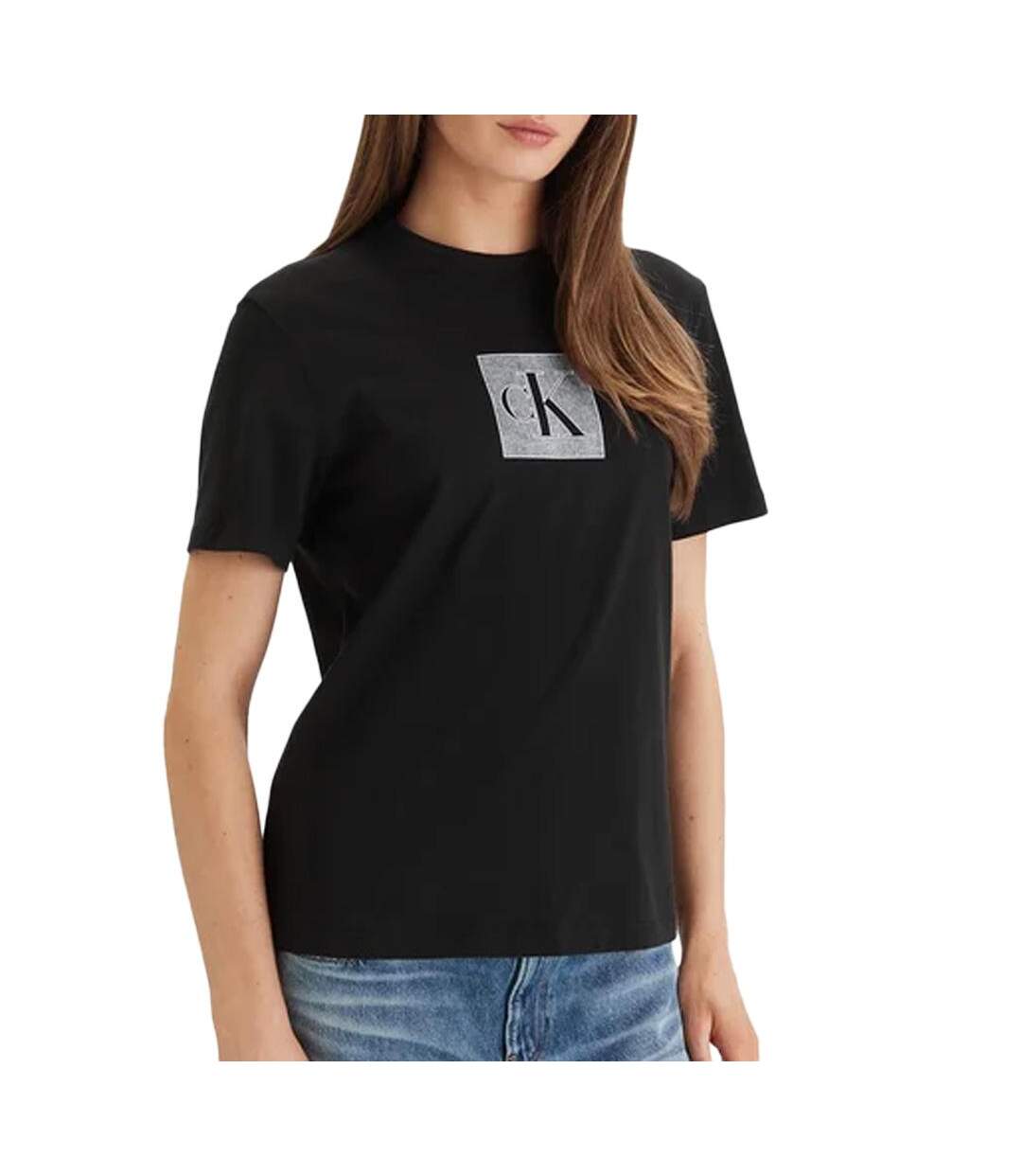 T-Shirt noir femme calvin klein jeans monog-1