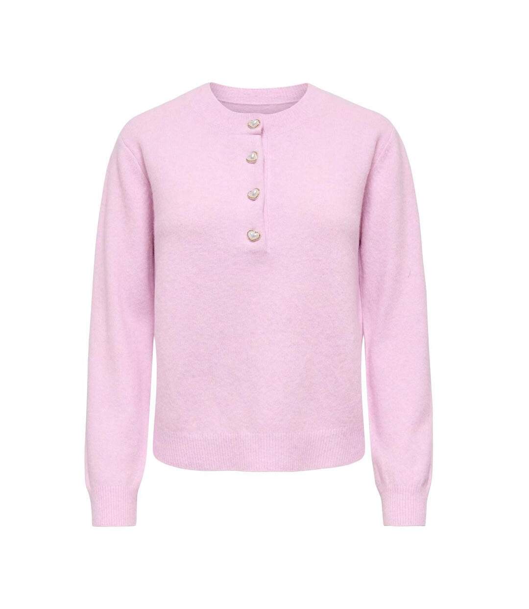Pull rose femme only half button-3