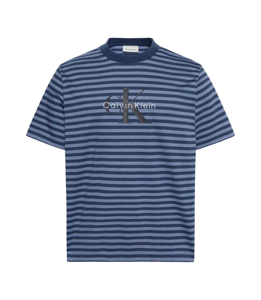 Mens Jeans Stripes Rib Knit T-shirt Dark Denim Calvin Klein-2