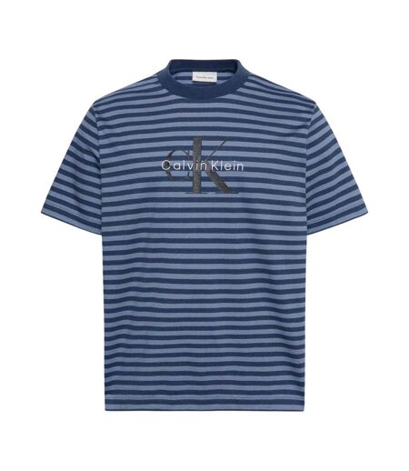 Mens Jeans Stripes Rib Knit T-shirt Dark Denim Calvin Klein