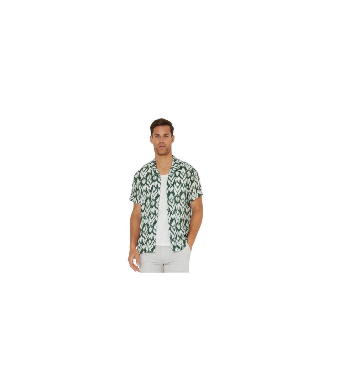Mens Geometric Short-sleeved Shirt Pine Green Threadbare-1