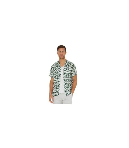 Mens Geometric Short-sleeved Shirt Pine Green Threadbare