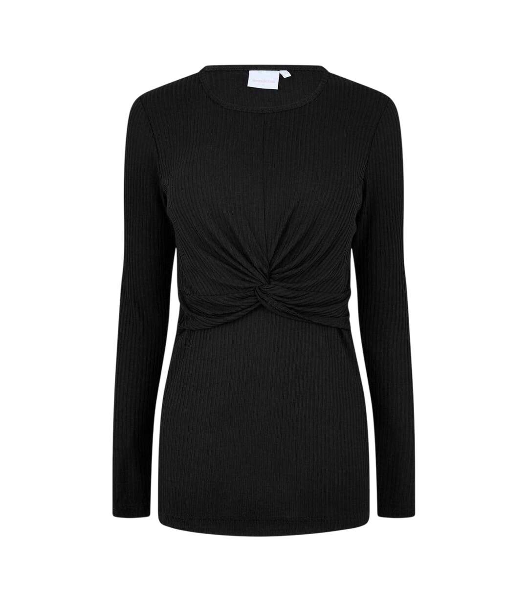 Womens/ladies Crew Neck Slim Long-sleeved Blouse Black Mamalicious-1