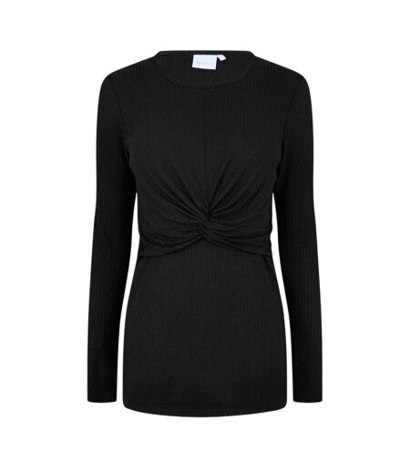 Womens/ladies Crew Neck Slim Long-sleeved Blouse Black Mamalicious