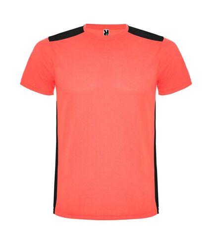 T-shirt detroit adulte corail fluo / noir uni Roly