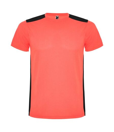 T-shirt detroit adulte corail fluo / noir uni Roly