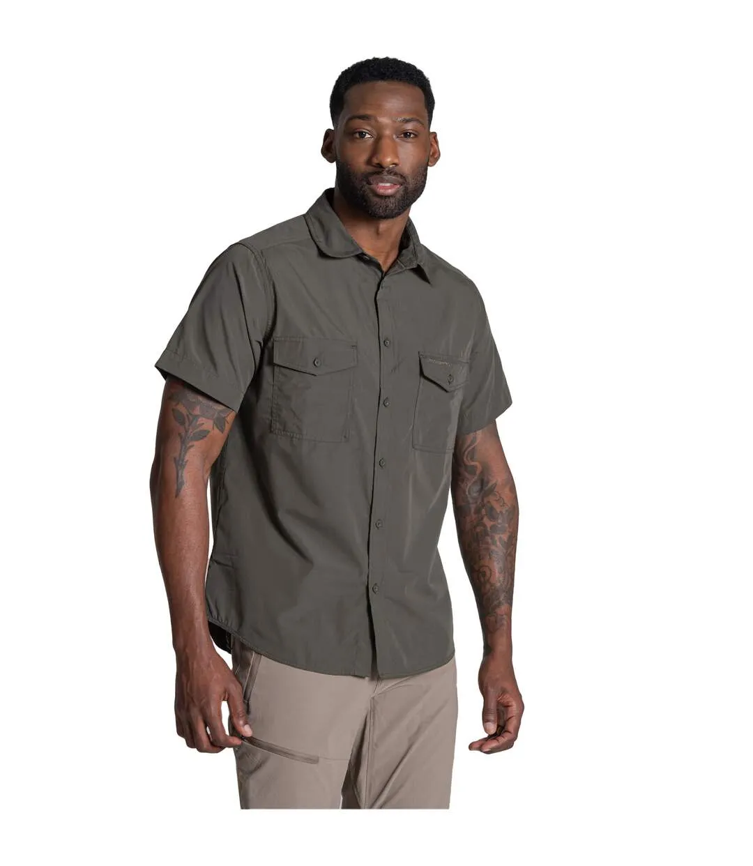 Chemise Unie Manches Courtes Kiwi Homme Kaki Foncé Craghoppers-4