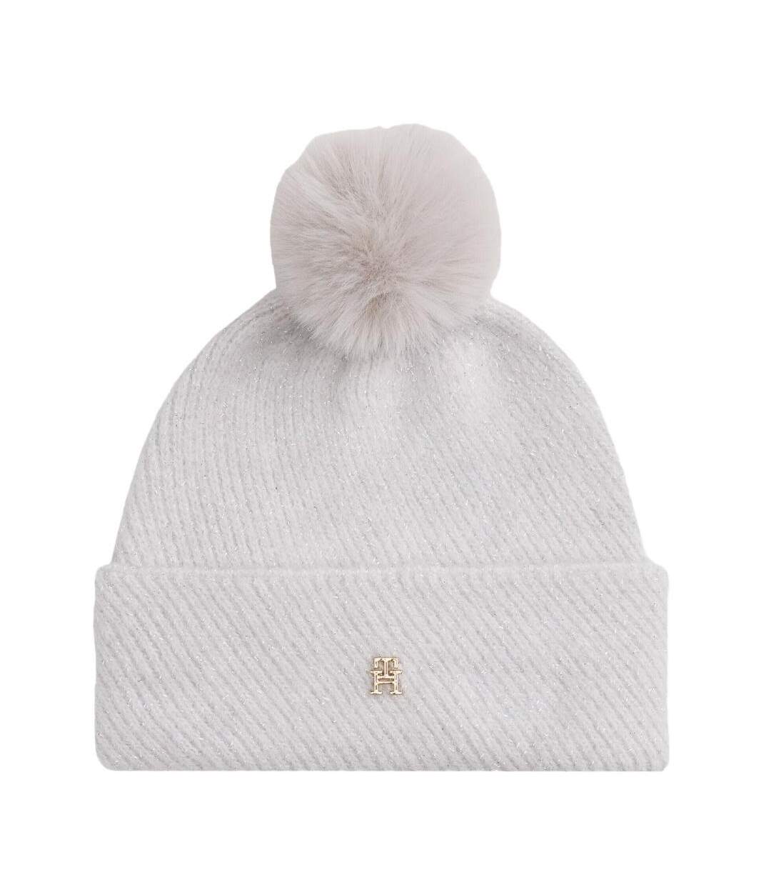 Bonnet gris femme tommy hilfiger th pom pom-1