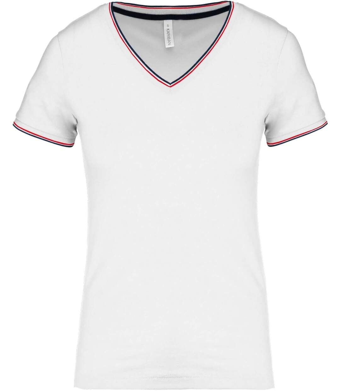 T-shirt manches courtes coton piqué col V K394 - blanc - femme-2