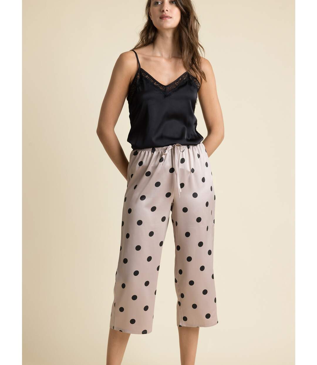 Pyjama tenue d'intérieur pantalon palazzo caraco Elegant Dots Admas-3