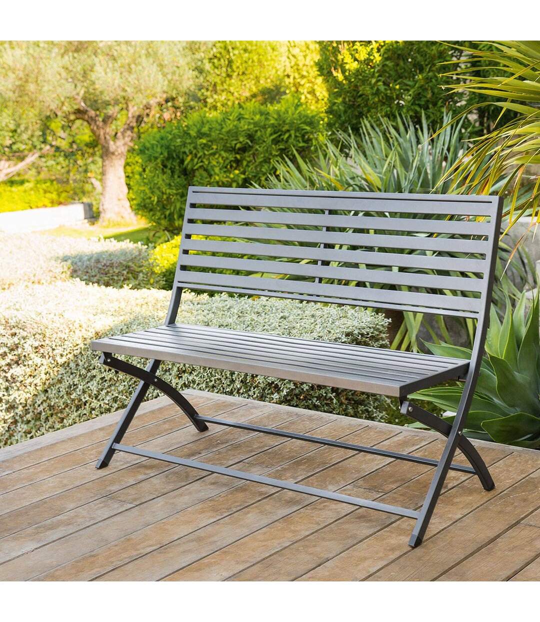 Banc de jardin pliable Olbia - L. 122 x H. 89 cm - Gris graphite-2