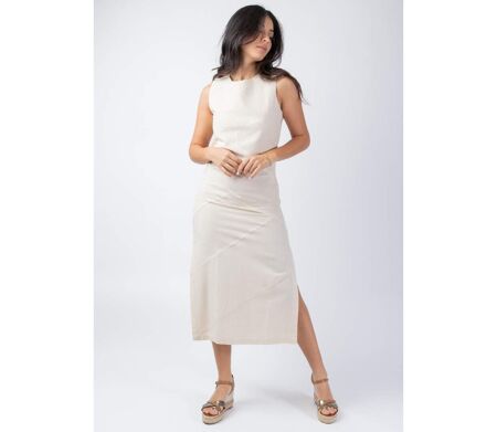 Robe longue sans manches CHARLINE unie beige Coton Du Monde